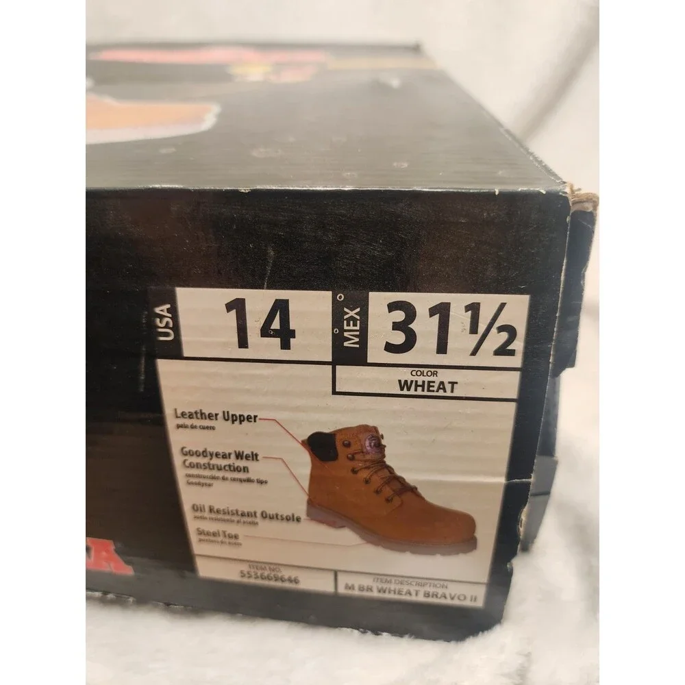 Brahma Leather Work Boots Steel Toe Wheat Bravo II Men Size 14 NWT